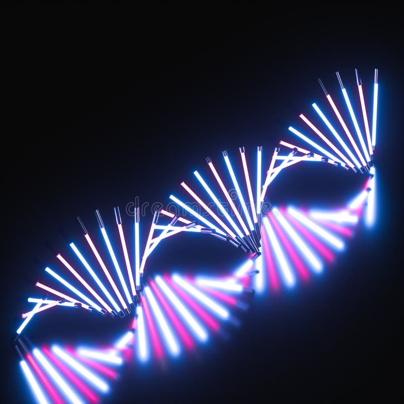 Tubi di neon e forma di DNA, rendering 3d royalty illustrazione gratis
