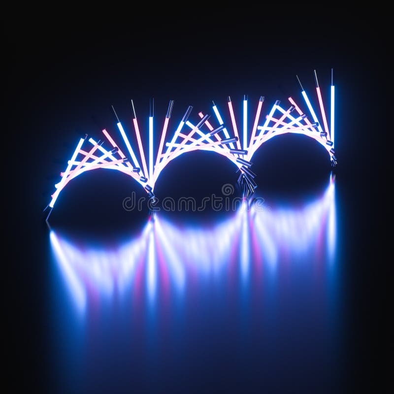 Tubi di neon e forma di DNA, rendering 3d illustrazione di stock