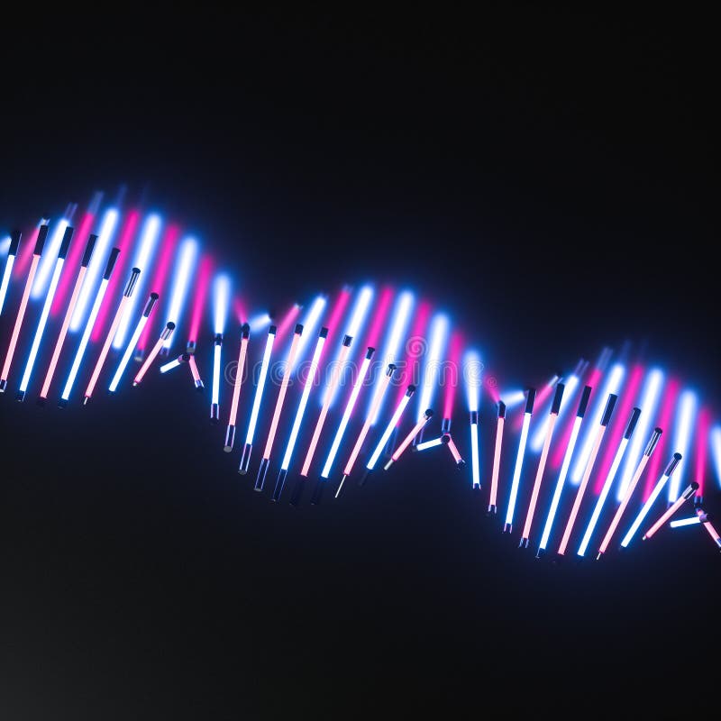 Tubi di neon e forma di DNA, rendering 3d royalty illustrazione gratis