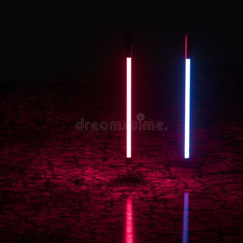 Tubi di neon gonfiabili e fondo di marmo, rendering 3d illustrazione di stock
