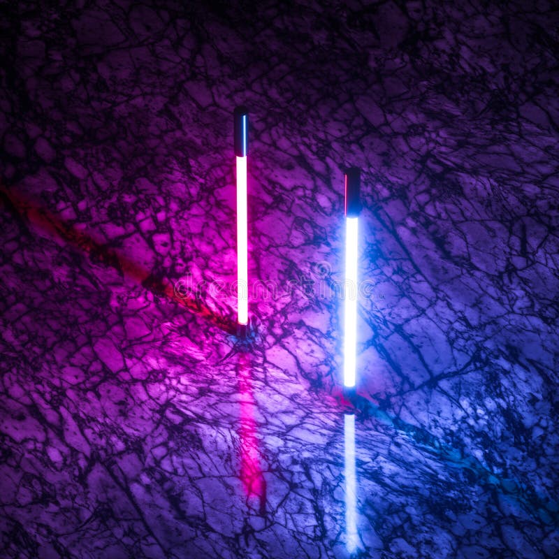 Tubi di neon gonfiabili e fondo di marmo, rendering 3d illustrazione vettoriale