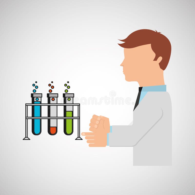 Tubo de ensaio da pesquisa do trabalhador do cientista no projeto da cremalheira ilustração stock Tubo de ensaio da pesquisa do trabalhador do cientista no projeto da cremalheira ilustração stock