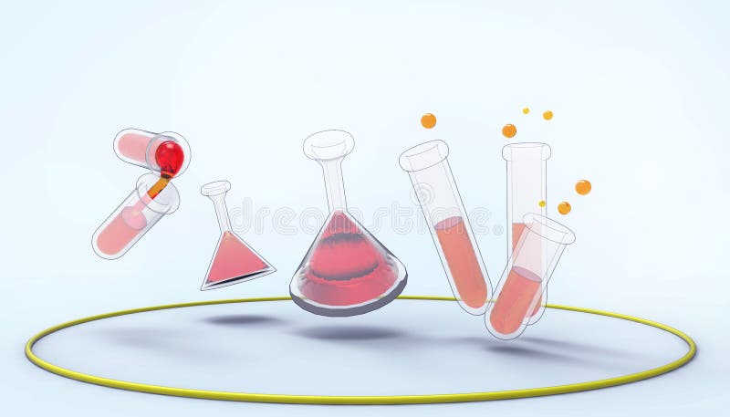 Tubos da ciência dos produtos vidreiros de laboratório com conceito líquido e industrial químicos azul pastel da farmacologia e d ilustração stock Tubos da ciência dos produtos vidreiros de laboratório com conceito líquido e industrial químicos azul pastel da farmacologia e d ilustração stock
