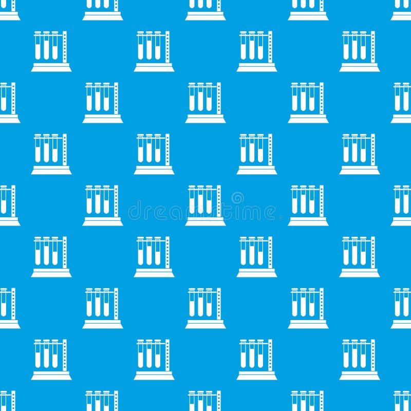 Tubos de exame médico no azul sem emenda do teste padrão do suporte ilustração stock Tubos de exame médico no azul sem emenda do teste padrão do suporte ilustração stock