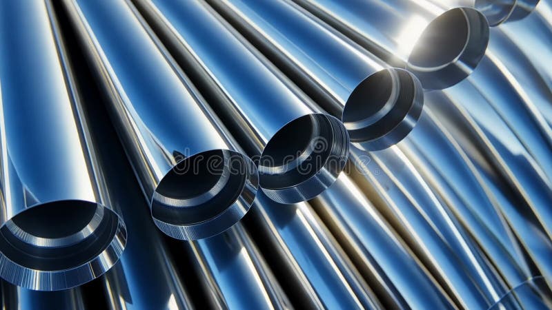 Tubos de metal brillante que reflejan luz que crean un fondo industrial abstracto stock de ilustración