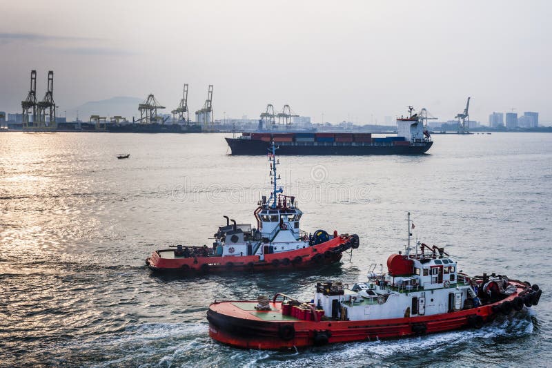 Tug boats at Penang Port stock photos