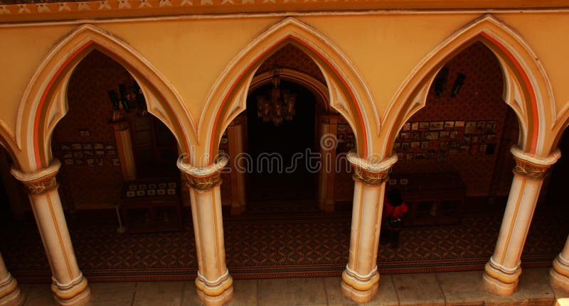The tudor Revial architecture styled pillars and arches of the palace of bangalore.