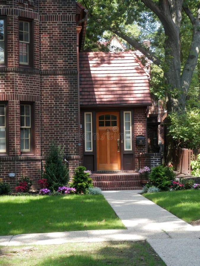 Tudor Style Brick Home Front Entrance in Forest Hills, N.Y.