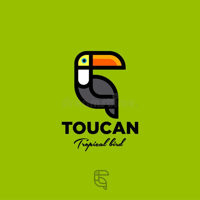 tukan logo Tropikalny ptasi płaski emblemat Pieprzojad ikona na zieleni tle ilustracji tukan logo Tropikalny ptasi płaski emblemat Pieprzojad ikona na zieleni tle ilustracji