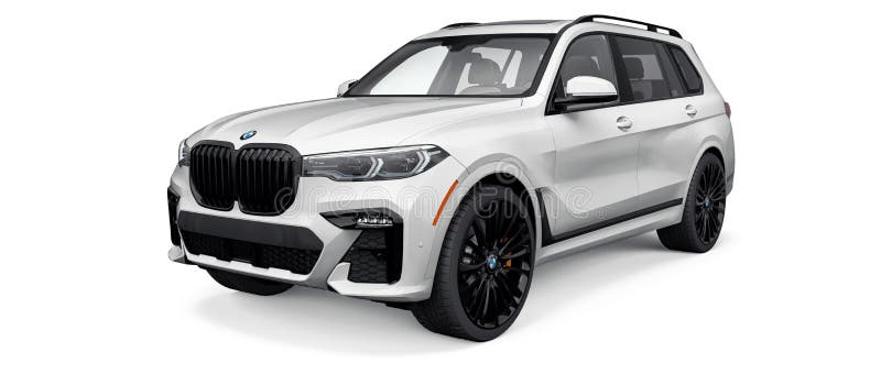 Tula. 4. Juli 2021 : bmw x7 i50 weißen Luxus-SUV-Auto isoliert auf weißem Hintergrund 3D-Rendering. stock abbildung
