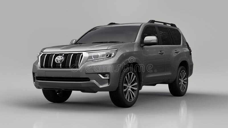 Tula. 12. Juli 2021 : toyota land cruiser prado 2018 grau suv auto isoliert auf grauen hintergrund 3d rendering. lizenzfreie abbildung