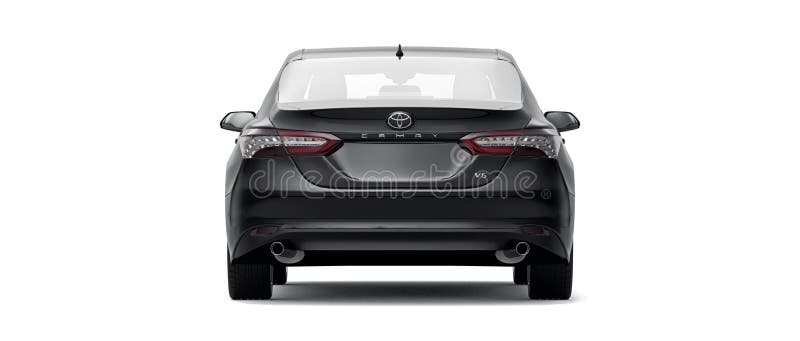 Tula. 25. Juni 2021 : toyota camry sedan 2020 stadt schwarz auto isoliert auf weißem hintergrund 3d rendering. stock abbildung