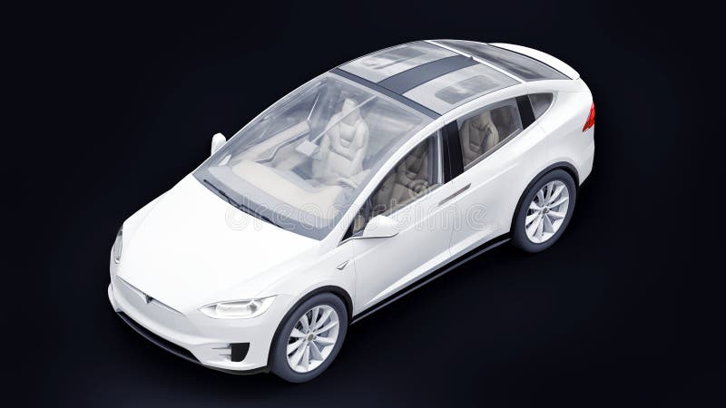 Tula Russia. Januar 06 2022 : tesla model x full size city suv. Auto isoliert auf schwarzem Hintergrund 3d Rendering lizenzfreie abbildung