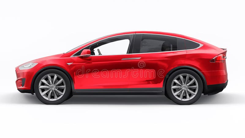 Tula Russia. Januar 06 2022 : tesla model x full size city suv. rotes Auto isoliert auf weißem Hintergrund 3D-Darstellung vektor abbildung