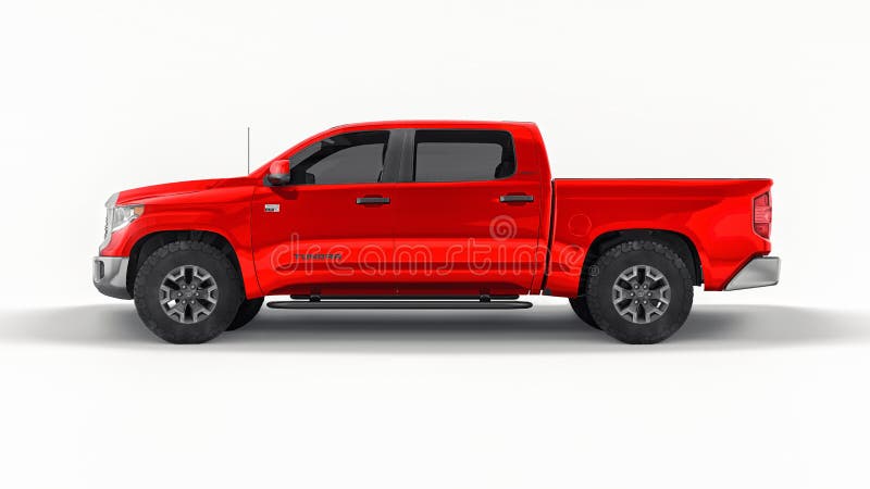 Tula, Russia. June 7, 2021: Toyota Tundra 2020 full size pickup red truck isolated on white background. 3d rendering.