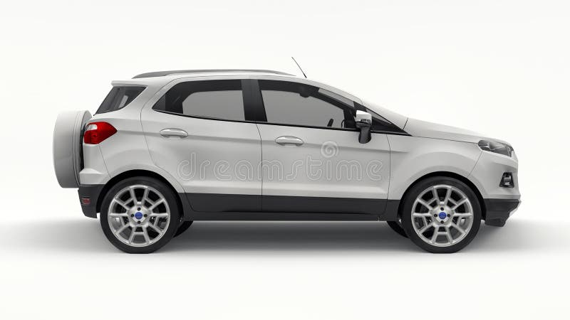 Tula Russia. 11. Juni 2021 : ford ecosport 2016 weiße kompakte Stadt suv isoliert auf weißem Hintergrund 3D Rendering. stock abbildung