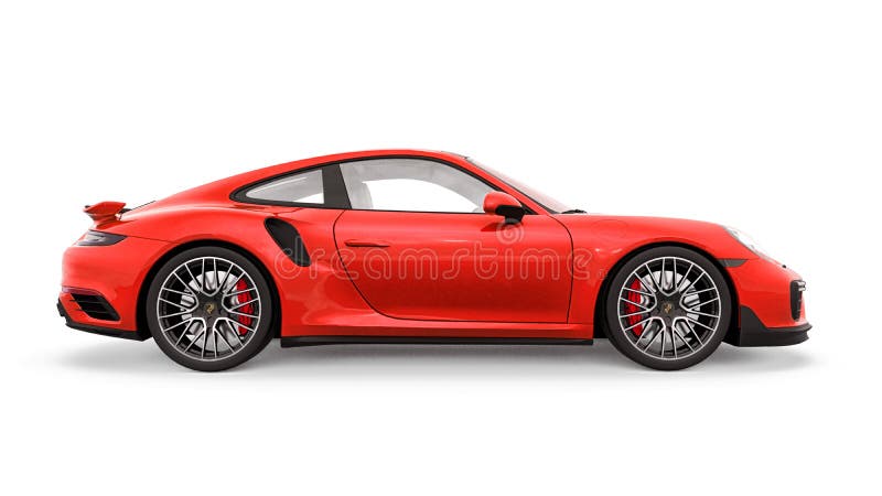 Tula russia. 16 mars 2021 : Porsche 911 turbo s 2016 röd sportbilskupe isolerad på vit bakgrund 3d-rendering. vektor illustrationer