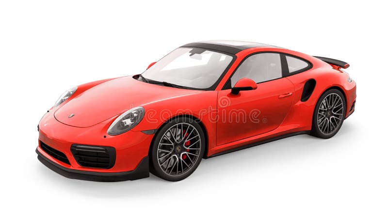 Tula russia. 16 mars 2021 : Porsche 911 turbo s 2016 röd sportbilskupe isolerad på vit bakgrund 3d-rendering. vektor illustrationer