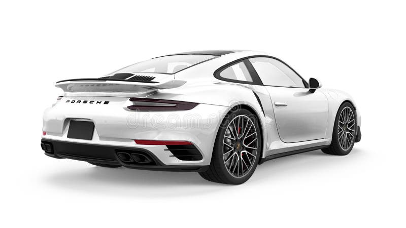 Tula Russia. 16. März 2021 : Porsche 911 Turbo 2016 weißer Sportwagen Coupe isoliert auf weißem Hintergrund 3D Rendering lizenzfreie abbildung