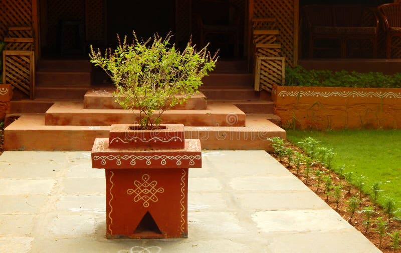 Tulasi kota a small podium like arrangement with holy plant in front of Hindu house