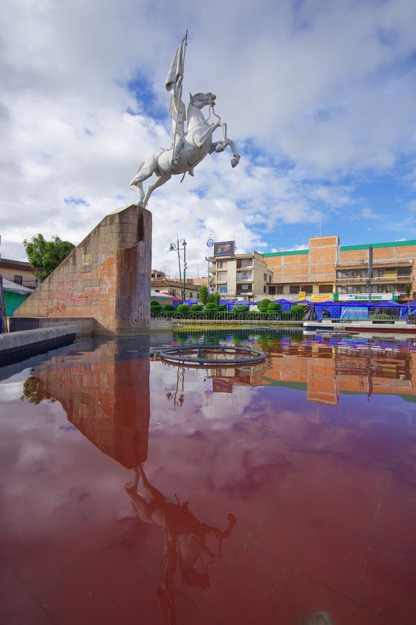 TULCAN, ECUADOR - JULY 3, 2016: el libertador statue located in the park is a tribute to simon bolivar stock photos TULCAN, ECUADOR - JULY 3, 2016: el libertador statue located in the park is a tribute to simon bolivar stock photos