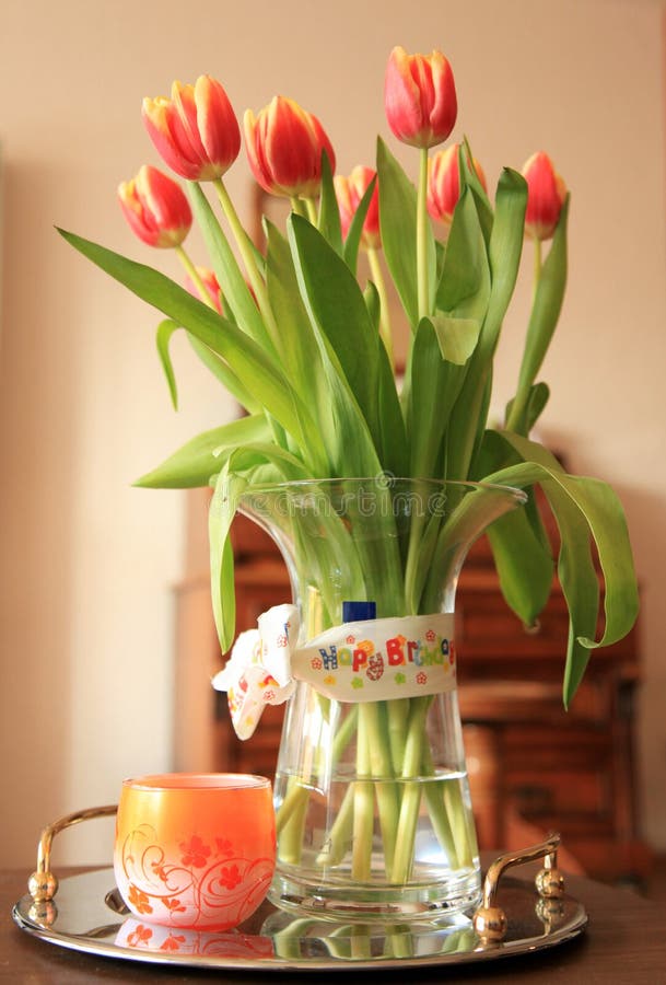 Tulip Bouquet With Happy Birthday Wish Stock Image - Image of happy ...