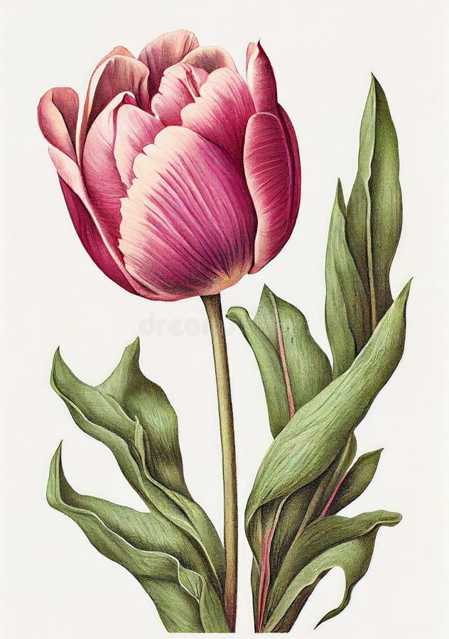 Tulip Painting, Spring Flower Drawing, Tulip Botanical Illustration ...