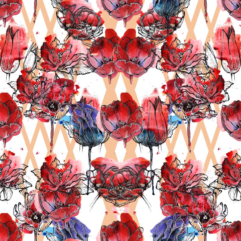 Tulipanes inconsútiles del estampado de flores ilustración del vector Tulipanes inconsútiles del estampado de flores ilustración del vector