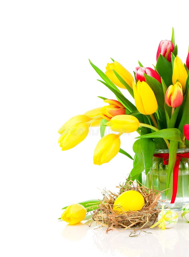 Tulips flowers with easter egg royalty free stock image