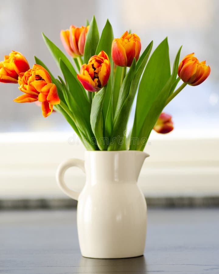 Tulips in jug on the table stock photo. Image of floral - 31660966