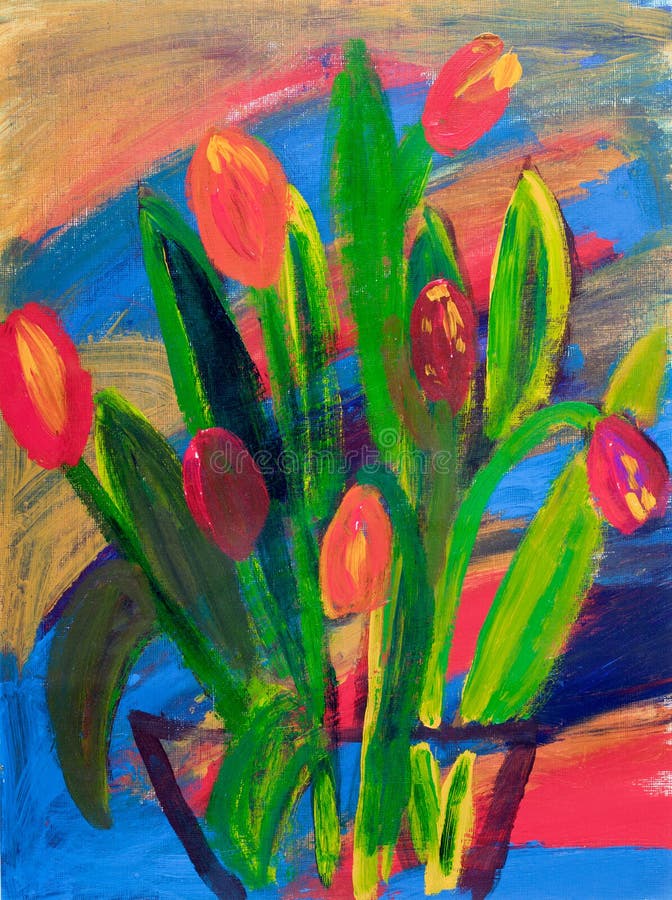 Tulips in a Vase Painting in Acrylic Stock Image Image of palette