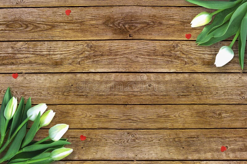 Tulips On Wooden Background With Space For Message. Mother ...