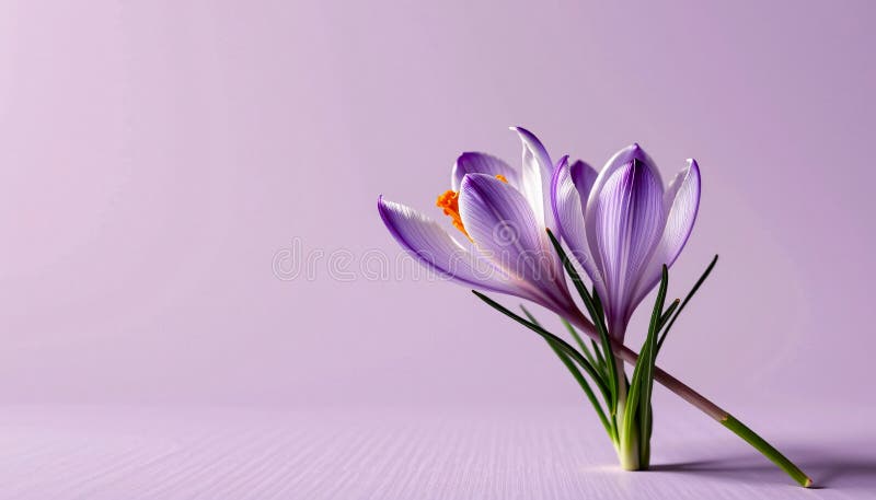Tulpină grațioasă de crocus într-un stil minimalist cu linii curgătoare din liliac și paletă de perle Generative AI vector illustration
