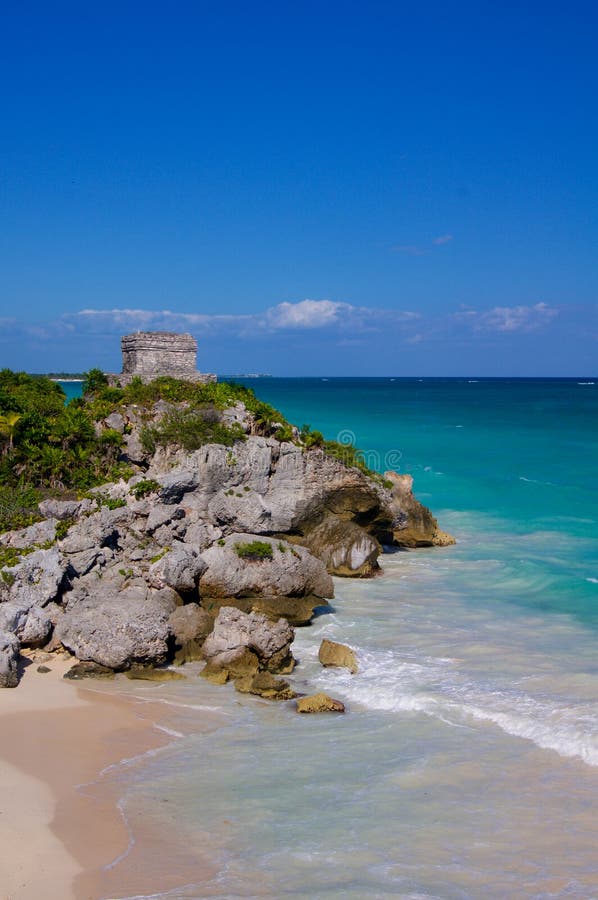 Tulum Temple on the Caribbean Coast stock image Tulum Temple on the Caribbean Coast stock image