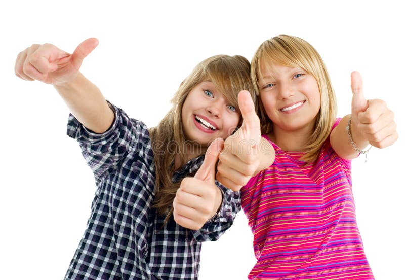 tum för lycklig uppvisning för flickor teen upp arkivbild tum för lycklig uppvisning för flickor teen upp arkivbild