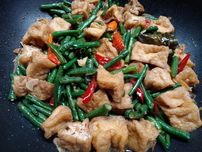 Tumis Kacang Panjang or Sauteed Long Beans in a Pan. Stir-fry