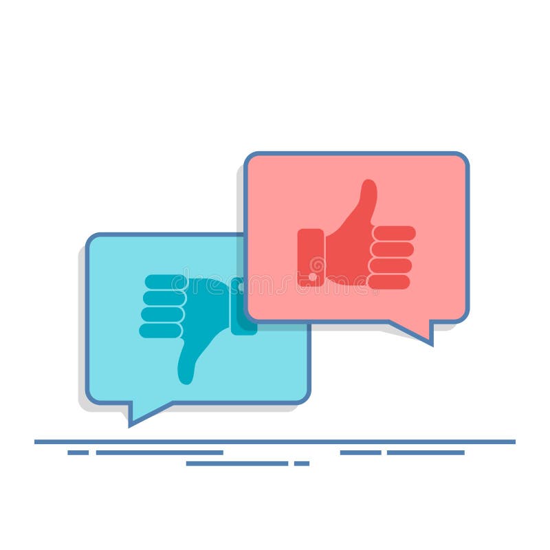 Tummar upp och för tummar symbol ner i anförandebubblor Socialt nätverk, socialt massmediabegrepp för websites, rengöringsdukbane royaltyfri illustrationer Tummar upp och för tummar symbol ner i anförandebubblor Socialt nätverk, socialt massmediabegrepp för websites, rengöringsdukbane royaltyfri illustrationer