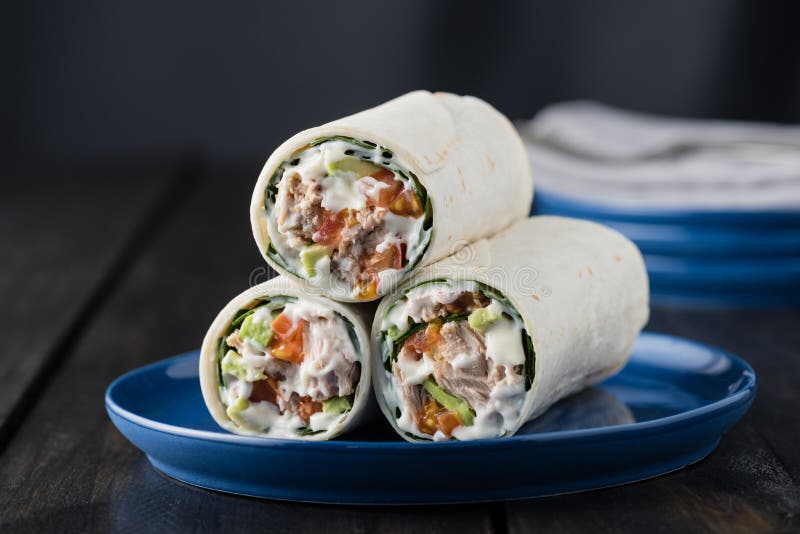 Tuna Burritos with Avocado Tomato and Mayonnaise Stock Image Image of
