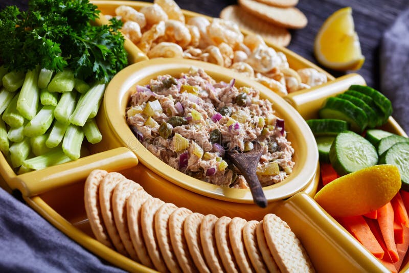 Tuna Capers Pickles Dip Set, Top View Stock Image Image of capers