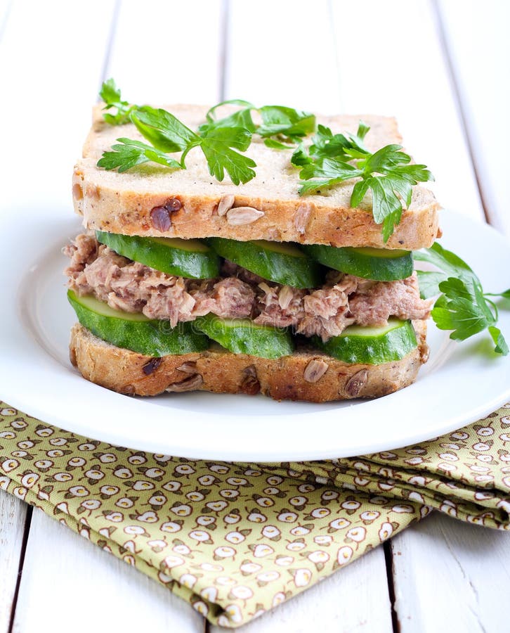 Tuna and cucumber sandwich stock photo. Image of fish 42050678