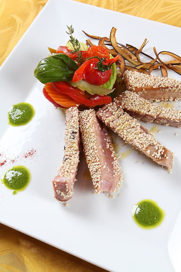 Tuna Fish Fillets And Ornamental Vegetables Stock Photo Image of