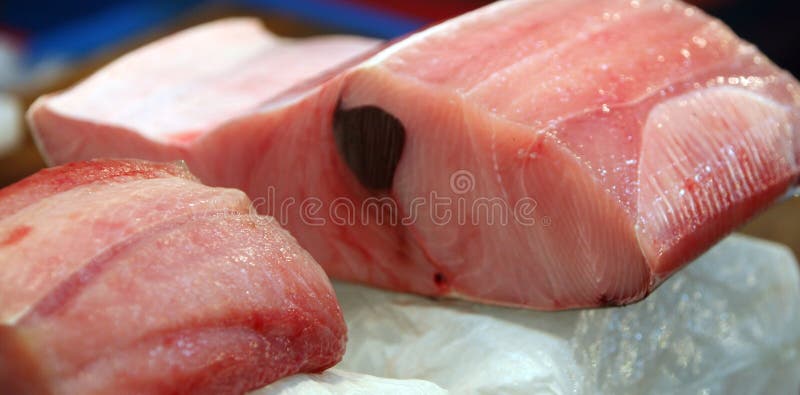 Tuna a fish fresh on ice. Fish market