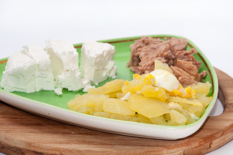 Tuna Fish with Potatoes and Feta Cheese Stock Photo Image of