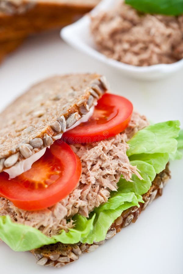 Tuna fish sandwich with tomatos and lettuce