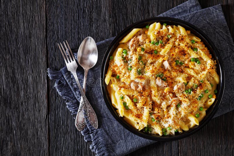 Tuna Mornay in Baking Dish, Top View Stock Image - Image of green