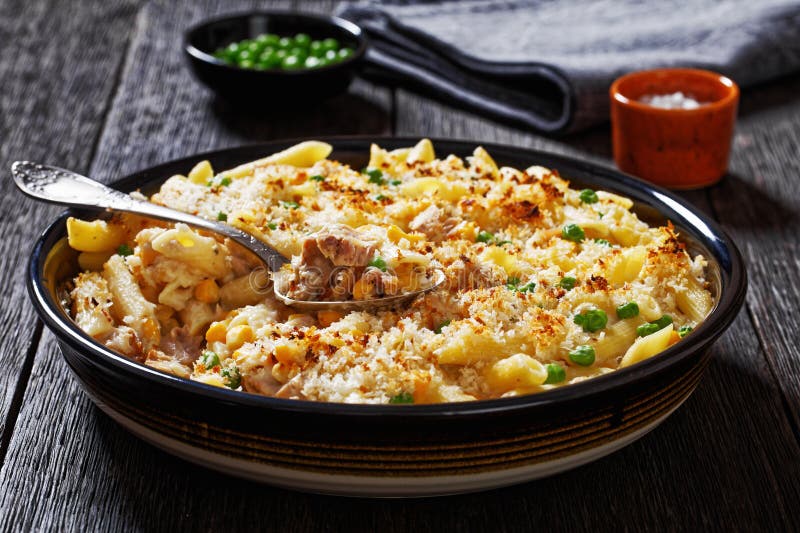 Tuna Mornay in Baking Dish, Top View Stock Image - Image of lunch