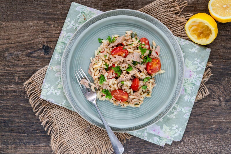 Tuna and orzo stock photo. Image of caper, dinner, healthy 232229062