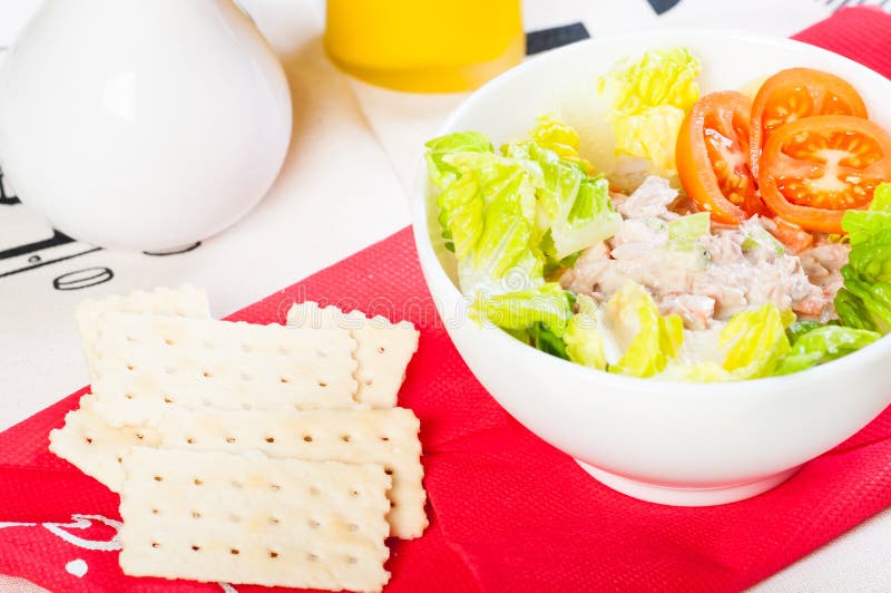 Tuna salad with crackers stock image. Image of fish, onion 33277303