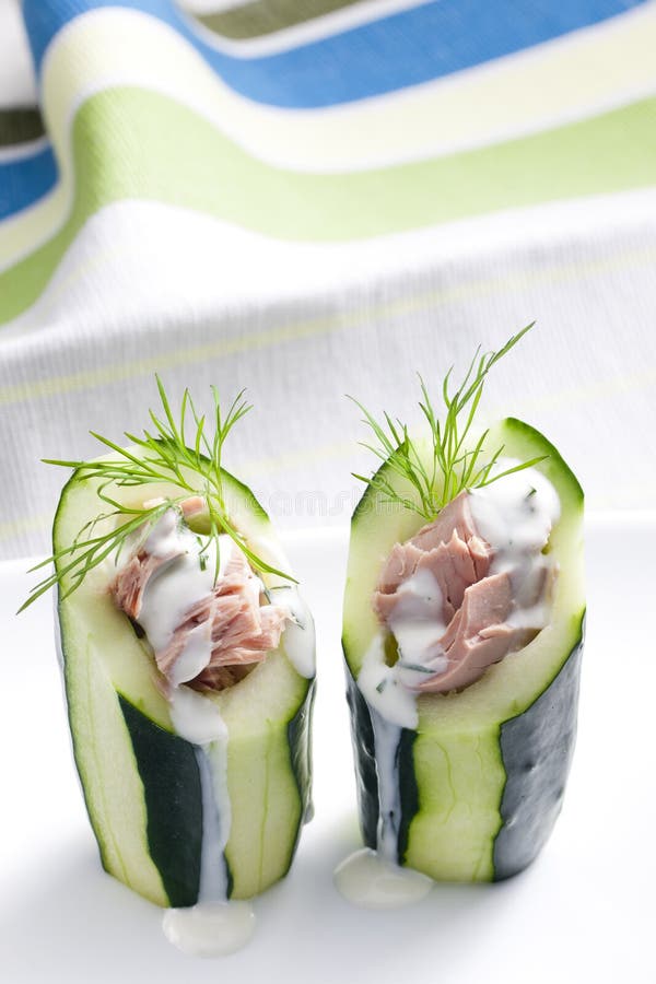 Tuna salad in cucumber stock image. Image of vegetarian 166969485