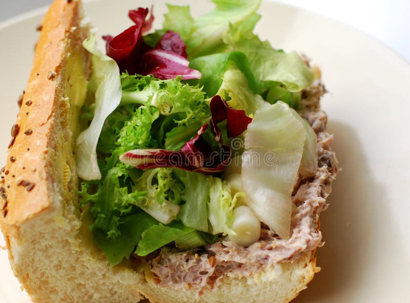 Tuna and salad in french bread